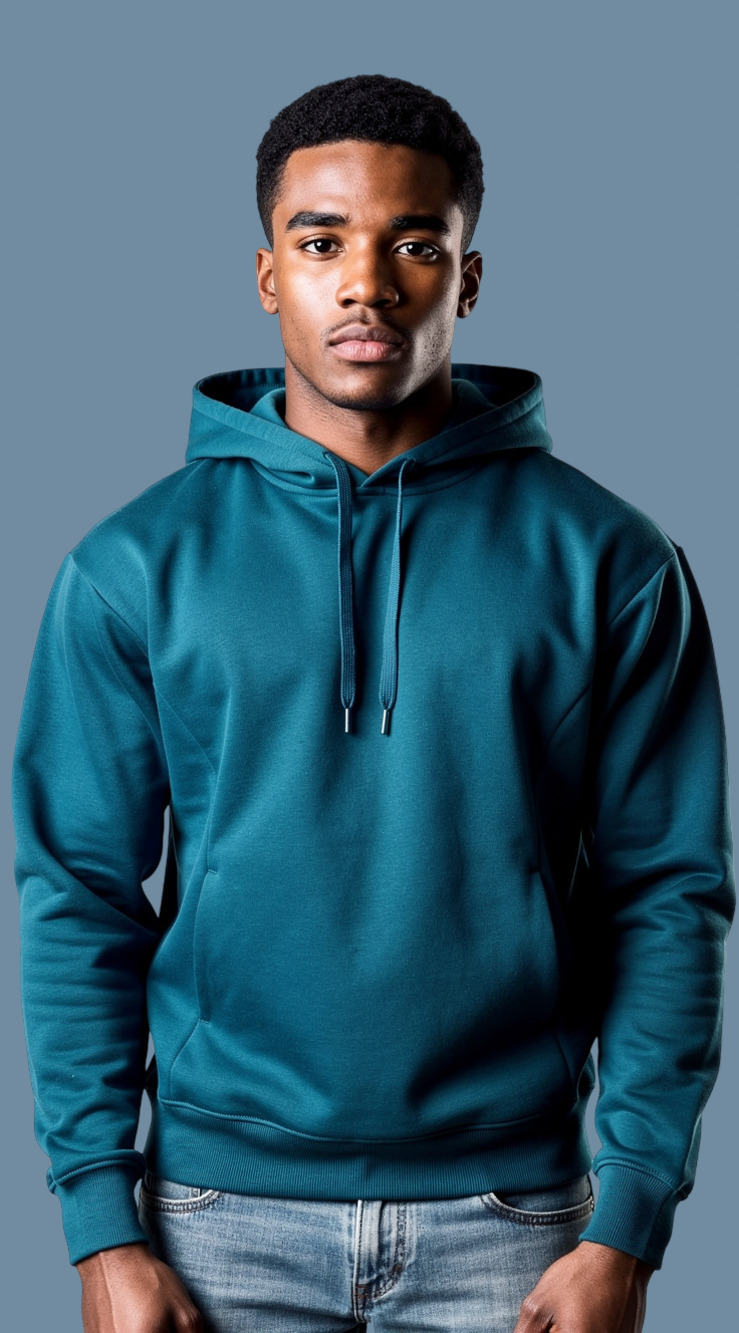 Solid Teal Pullover Fleece Hoodie with Drawstring Hood